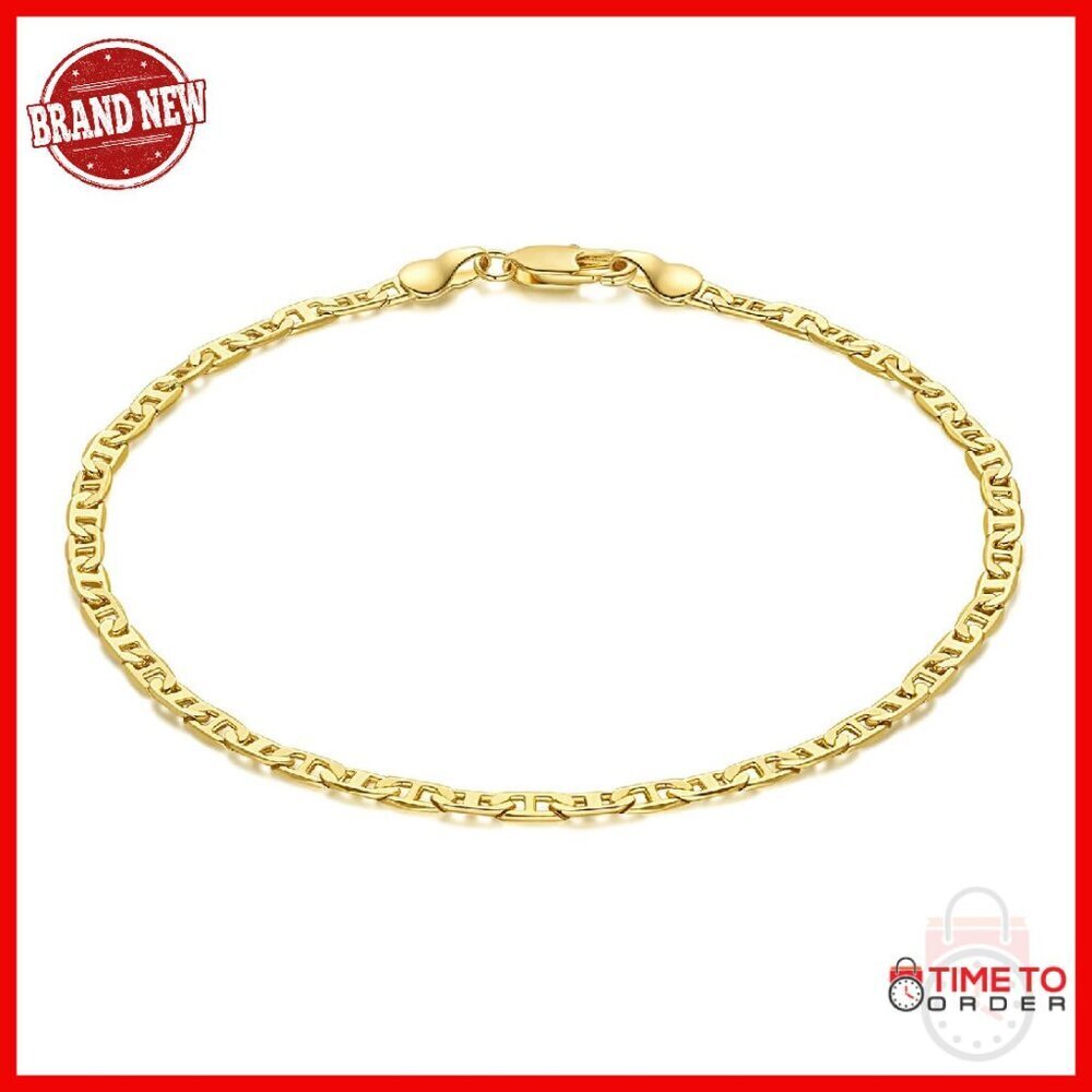 14K Gold Plated Mariner Chain Anklet Waterproof Lobster Clasp 9-11 Inch